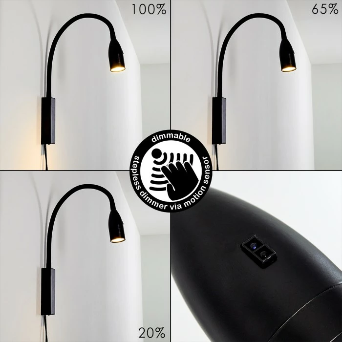 Hofstein Alsea Bettleuchte LED Schwarz, 1-flammig, Bewegungsmelder 7 Hofstein Alsea Bettleuchte LED Schwarz, 1-flammig, Bewegungsmelder – Bild 7
