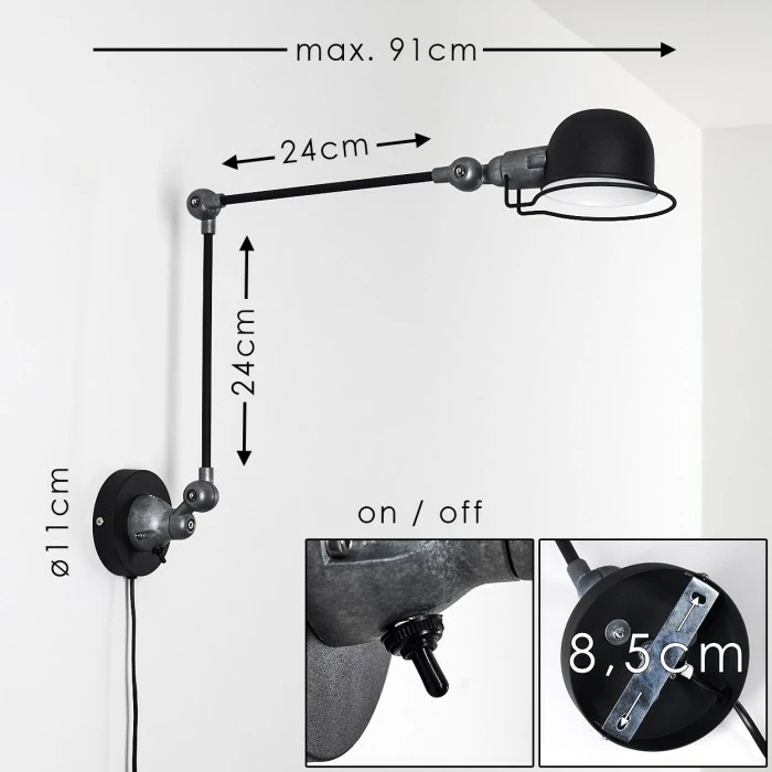 Hofstein Arild Wandleuchte Schwarz, Grau, 1-flammig 2 Hofstein Arild Wandleuchte Schwarz, Grau, 1-flammig – Bild 2