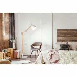 Fabas Luce Sveva Stehleuchte Wei&szlig;, Holz hell, 1-flammig