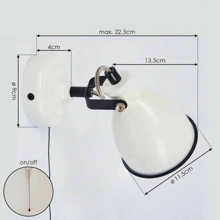 Hofstein Selki Wandleuchte Schwarz, Weiß, 1-flammig 4 Hofstein Selki Wandleuchte Schwarz, Weiß, 1-flammig – Bild 4